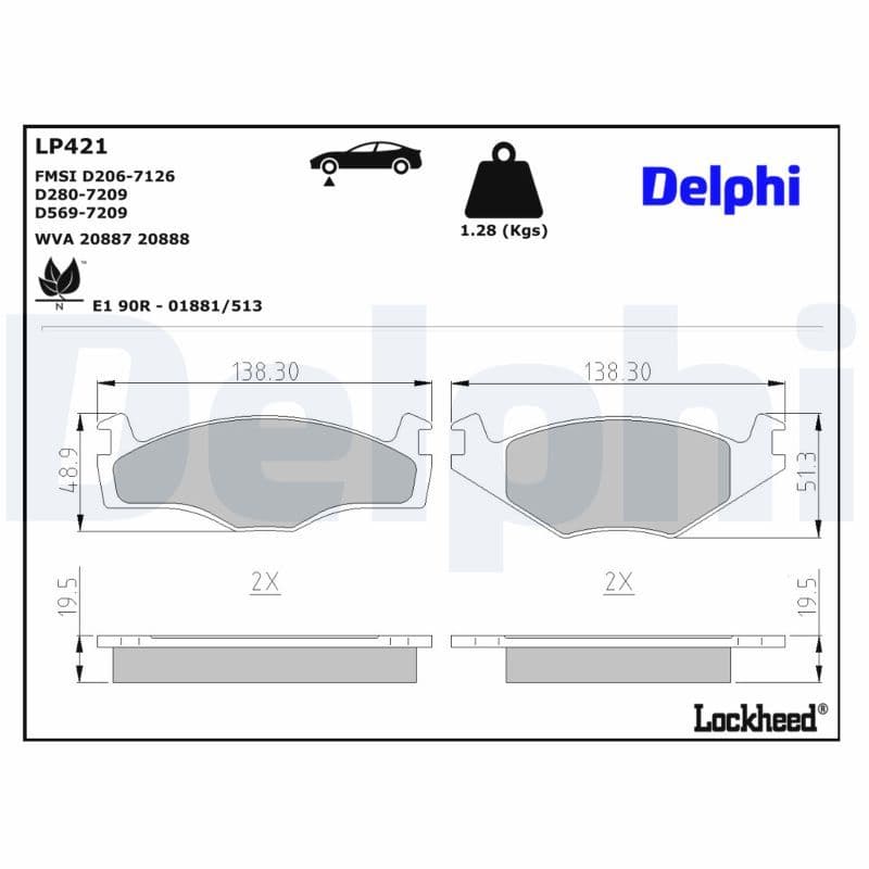 set placute frana,frana disc DELPHI LP421