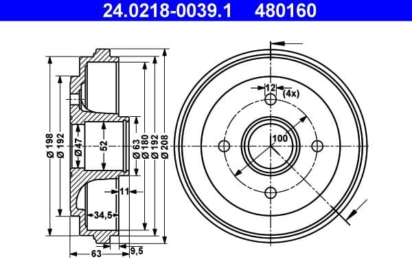 Tambur frana ATE 24.0218-0039.1