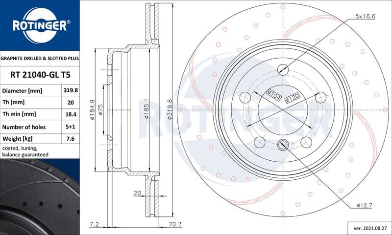 Disc frana ROTINGER GRAPHITE DRILLED & SLOTTED PLUS RT 21040-GL T5
