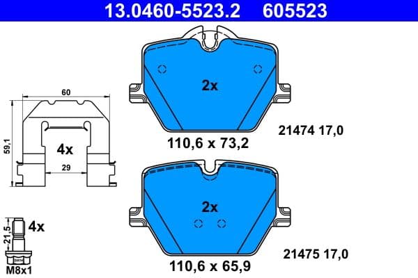 set placute frana,frana disc ATE 13.0460-5523.2