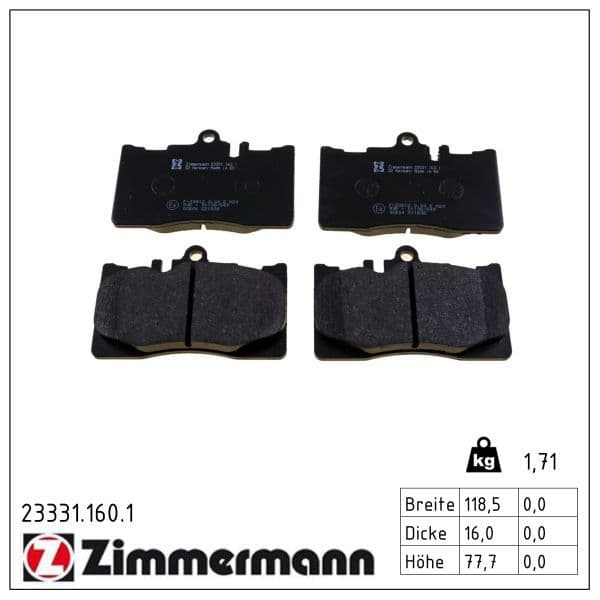 set placute frana,frana disc ZIMMERMANN 23331.160.1