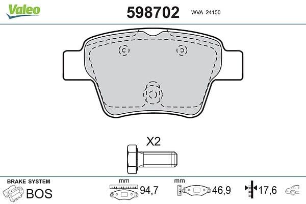 set placute frana,frana disc VALEO 598702