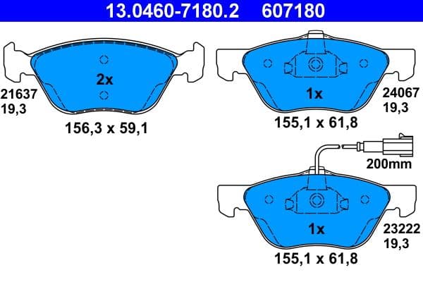 set placute frana,frana disc ATE 13.0460-7180.2