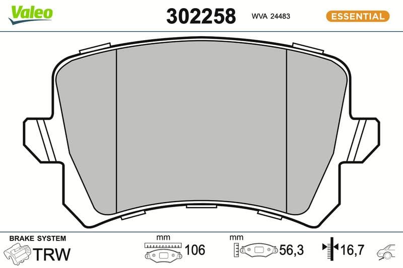set placute frana,frana disc VALEO ESSENTIAL 302258