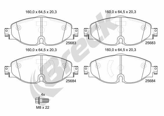 set placute frana,frana disc BRECK 25683 00 701 10