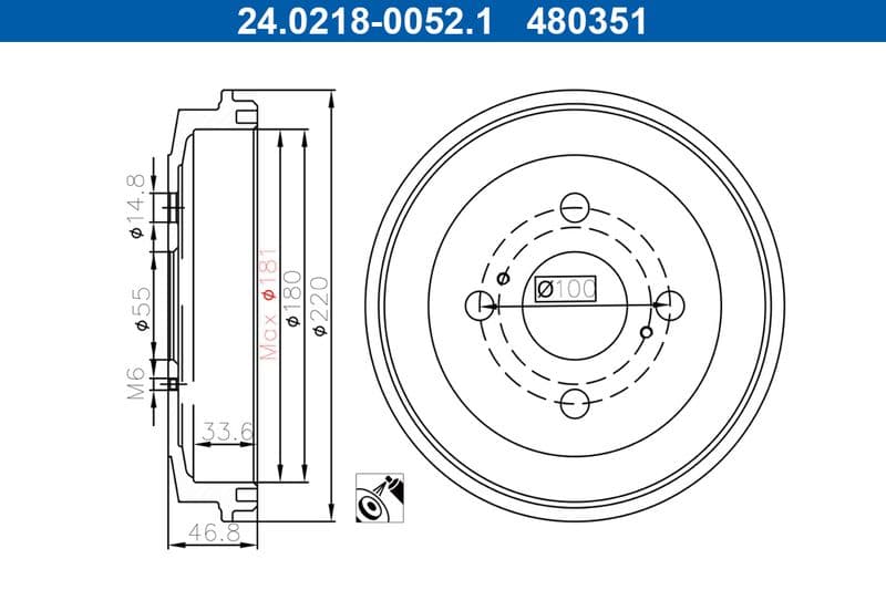 Tambur frana ATE 24.0218-0052.1