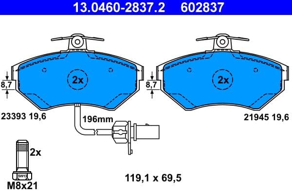 set placute frana,frana disc ATE 13.0460-2837.2