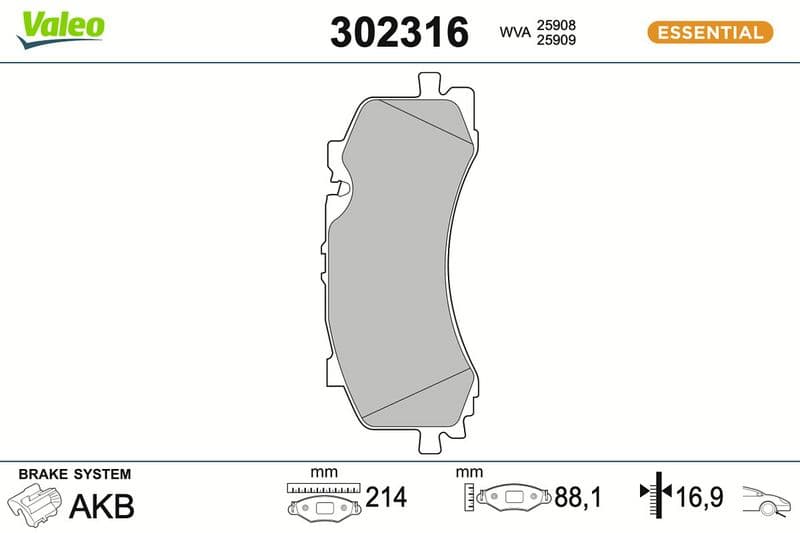 set placute frana,frana disc VALEO ESSENTIAL 302316
