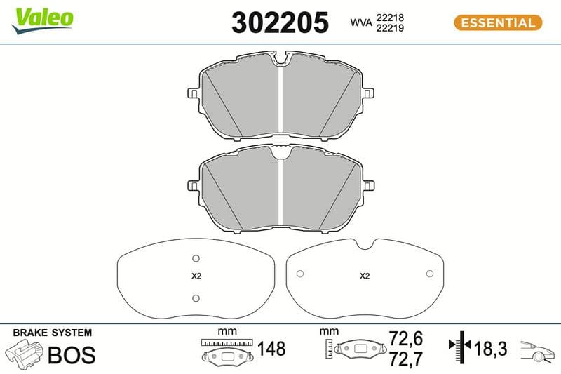 set placute frana,frana disc VALEO ESSENTIAL 302205