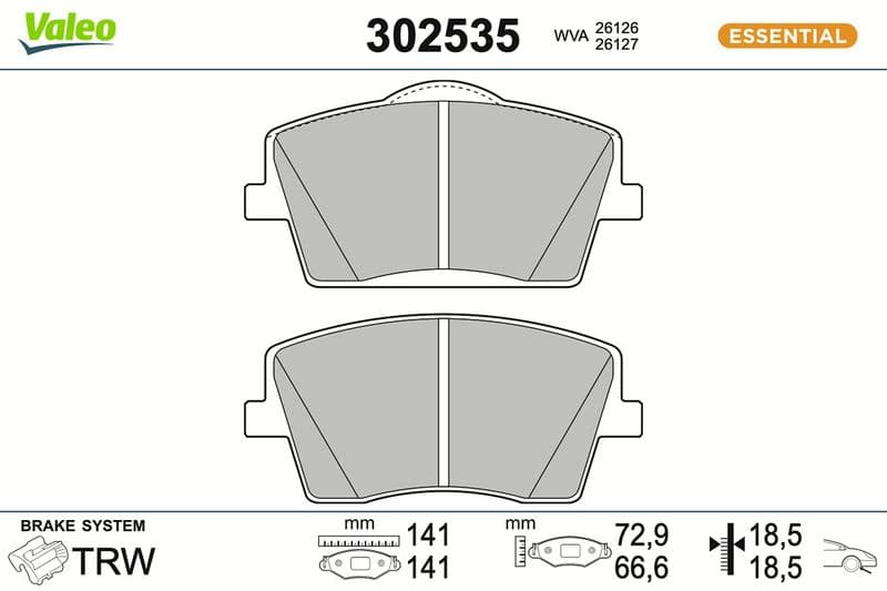 set placute frana,frana disc VALEO ESSENTIAL 302535