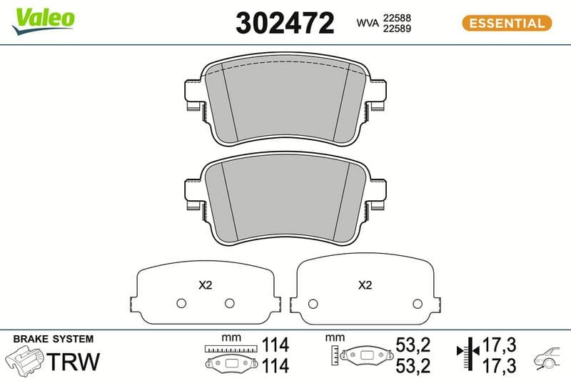 set placute frana,frana disc VALEO ESSENTIAL 302472