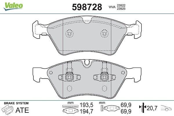 set placute frana,frana disc VALEO 598728