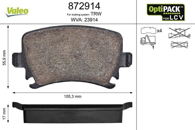set placute frana,frana disc VALEO OPTIPACK for LCV 872914