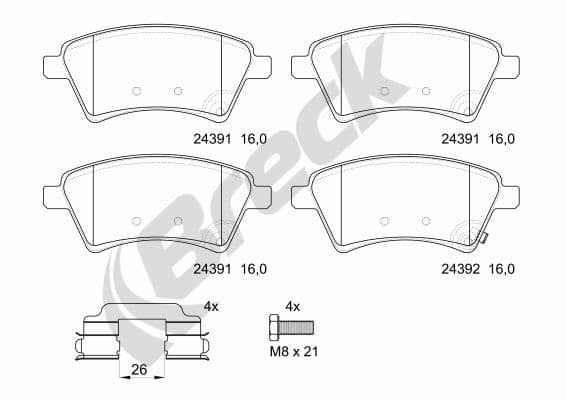 set placute frana,frana disc BRECK 24391 00 701 00