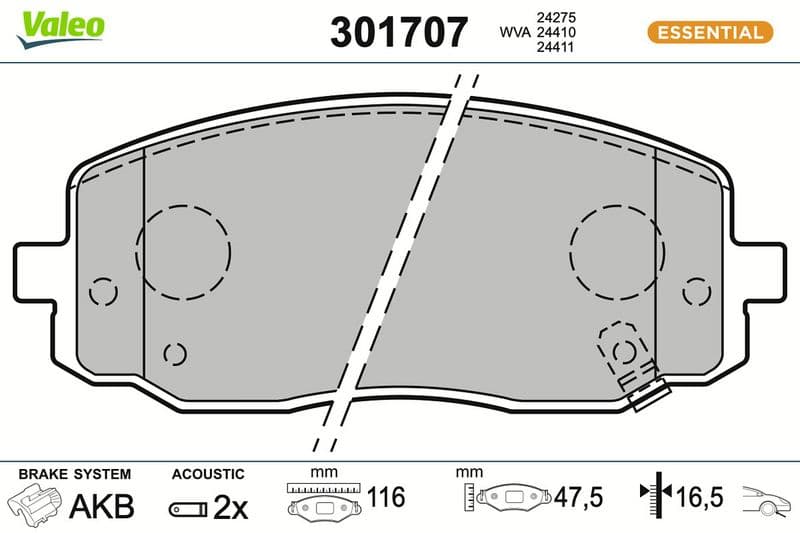 set placute frana,frana disc VALEO ESSENTIAL 301707