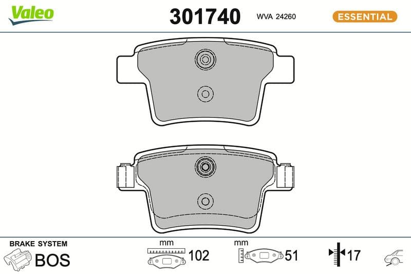 set placute frana,frana disc VALEO ESSENTIAL 301740