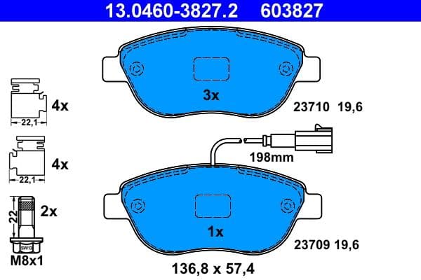 set placute frana,frana disc ATE 13.0460-3827.2