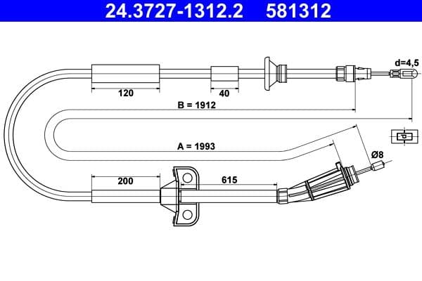 Cablu, frana de parcare ATE 24.3727-1312.2