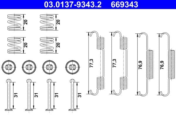set accesorii, saboti frana parcare ATE 03.0137-9343.2