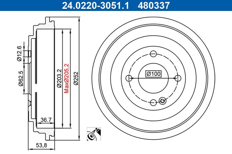 Tambur frana ATE 24.0220-3051.1