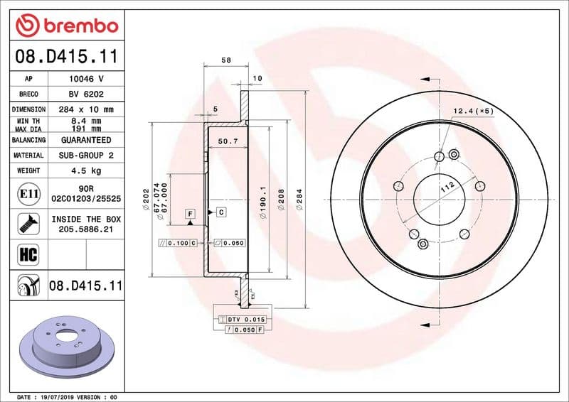 Disc frana BREMBO PRIME LINE - UV Coated 08.D415.11