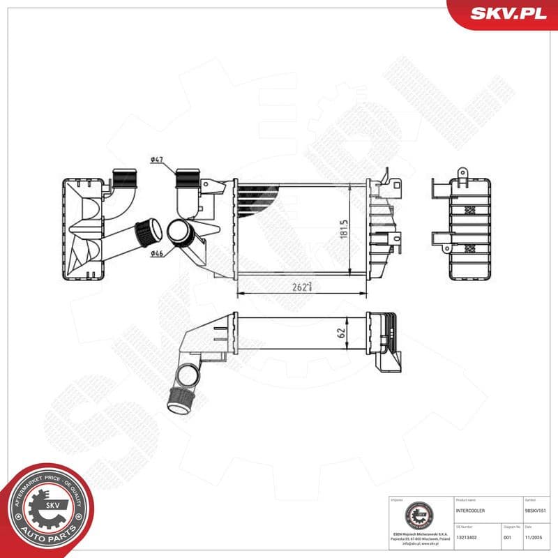 Intercooler, compresor ESEN SKV 98SKV151