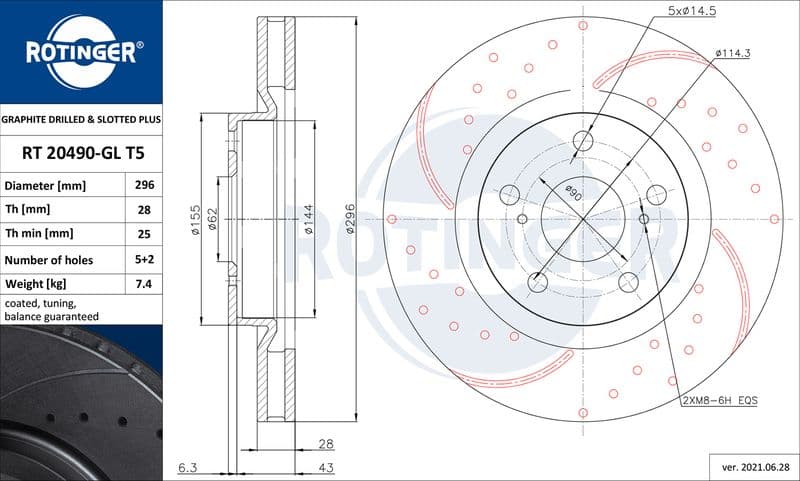 Disc frana ROTINGER GRAPHITE DRILLED & SLOTTED PLUS RT 20490-GL T5