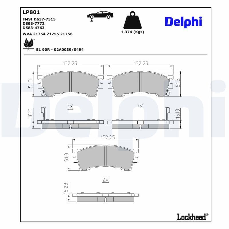 set placute frana,frana disc DELPHI LP801