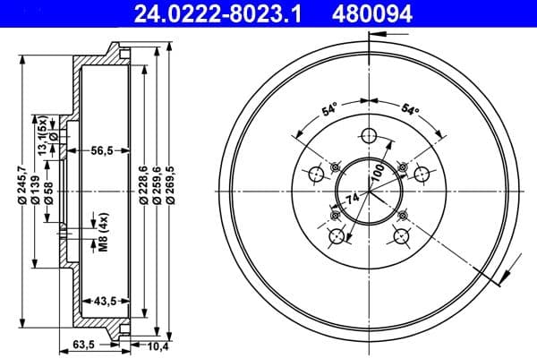 Tambur frana ATE 24.0222-8023.1