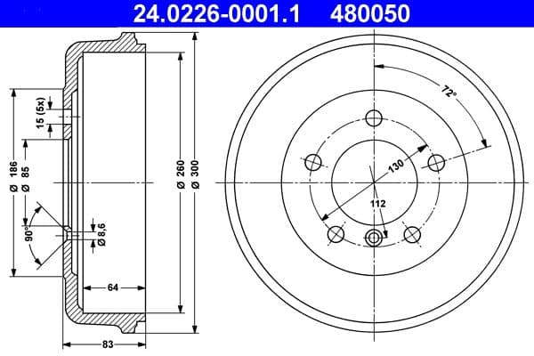 Tambur frana ATE 24.0226-0001.1