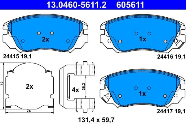 set placute frana,frana disc ATE 13.0460-5611.2