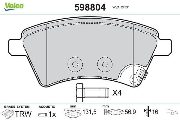 set placute frana,frana disc VALEO 598804