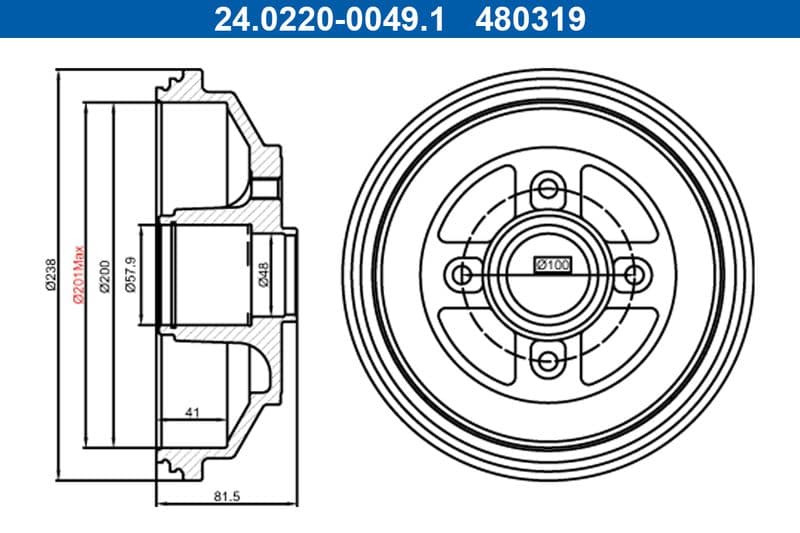 Tambur frana ATE 24.0220-0049.1