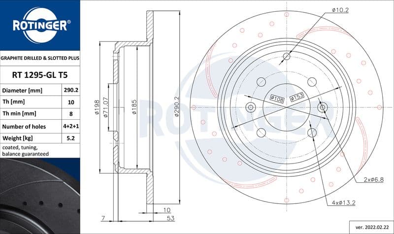 Disc frana ROTINGER GRAPHITE DRILLED & SLOTTED PLUS RT 1295-GL T5