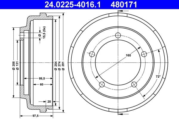Tambur frana ATE 24.0225-4016.1