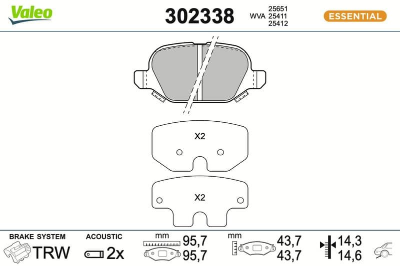 set placute frana,frana disc VALEO ESSENTIAL 302338