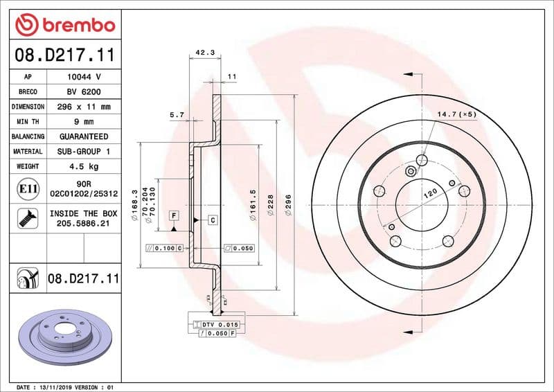 Disc frana BREMBO PRIME LINE - UV Coated 08.D217.11