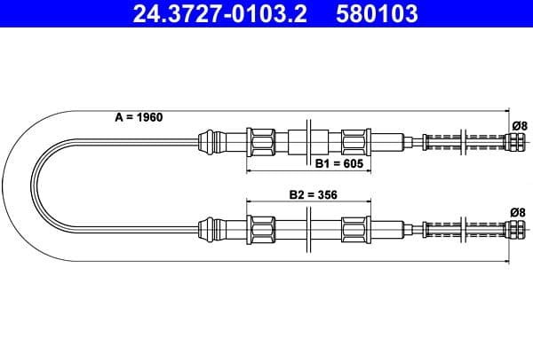 Cablu, frana de parcare ATE 24.3727-0103.2
