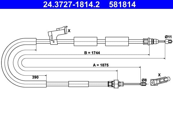 Cablu, frana de parcare ATE 24.3727-1814.2
