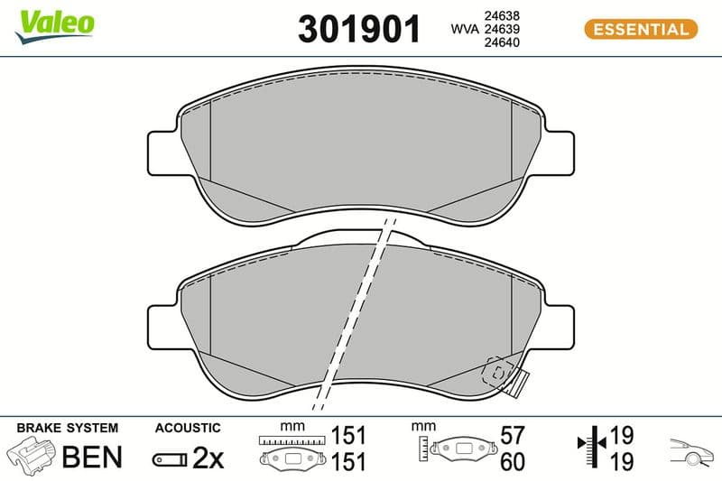 set placute frana,frana disc VALEO ESSENTIAL 301901