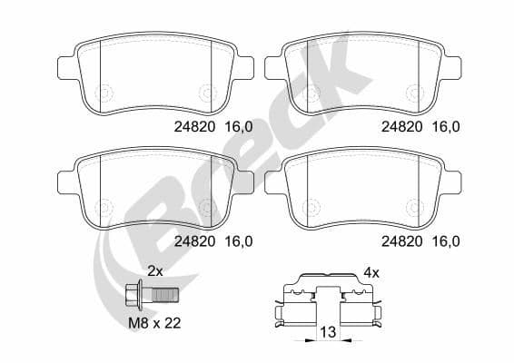 set placute frana,frana disc BRECK 24820 00 704 00