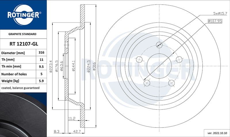 Disc frana ROTINGER GRAPHITE LINE RT 12107-GL