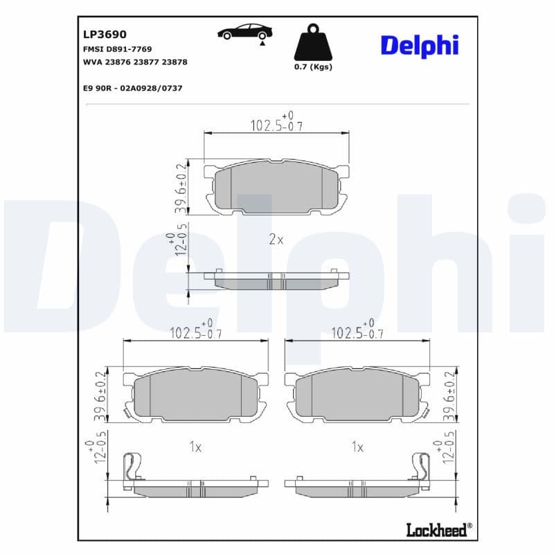 set placute frana,frana disc DELPHI LP3690