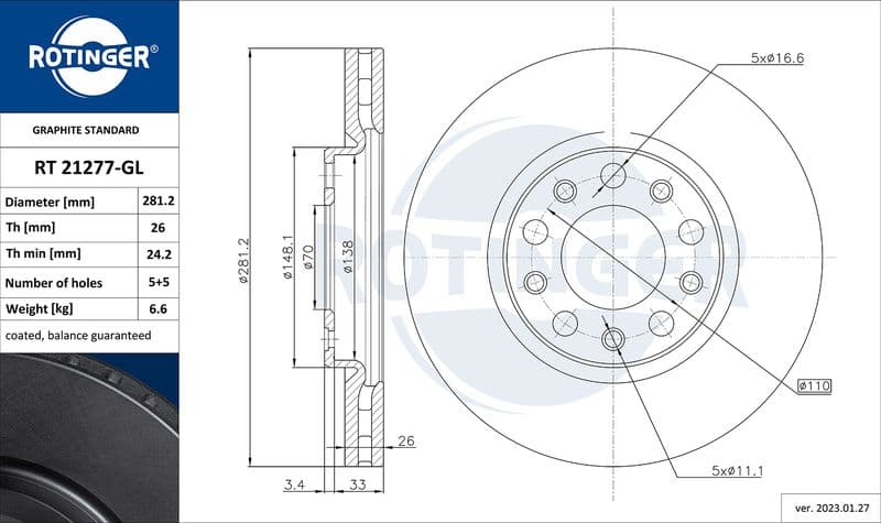 Disc frana ROTINGER GRAPHITE LINE RT 21277-GL