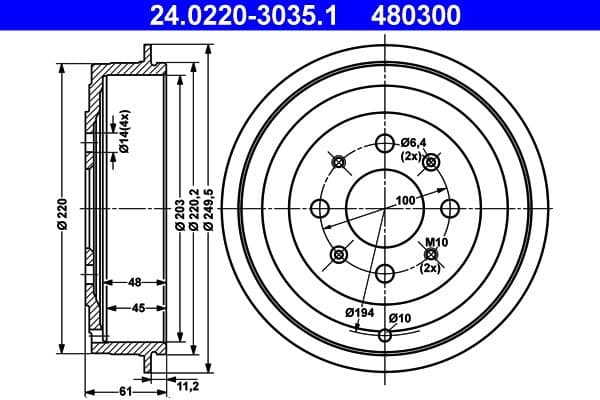 Tambur frana ATE 24.0220-3035.1