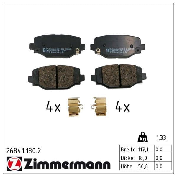 set placute frana,frana disc ZIMMERMANN 26841.180.2