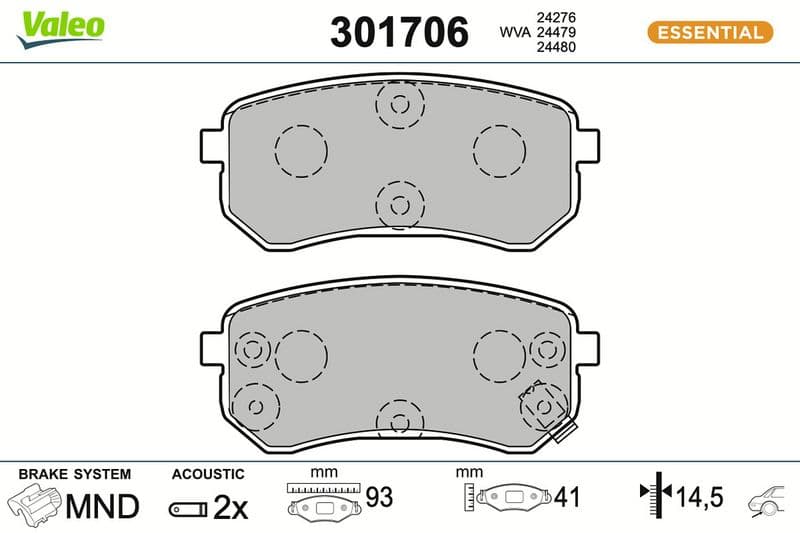 set placute frana,frana disc VALEO ESSENTIAL 301706