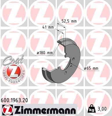 Tambur frana ZIMMERMANN COAT Z 600.1963.20