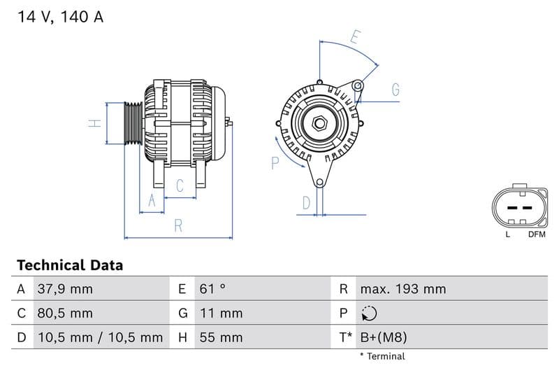 Generator / Alternator BOSCH 0 986 086 050