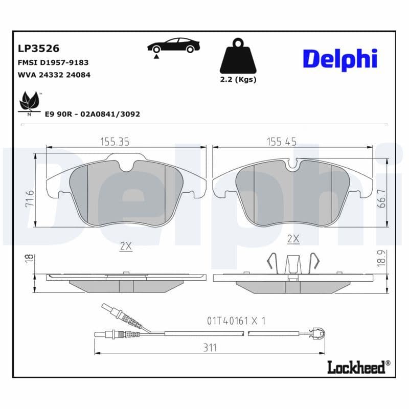 set placute frana,frana disc DELPHI LP3526